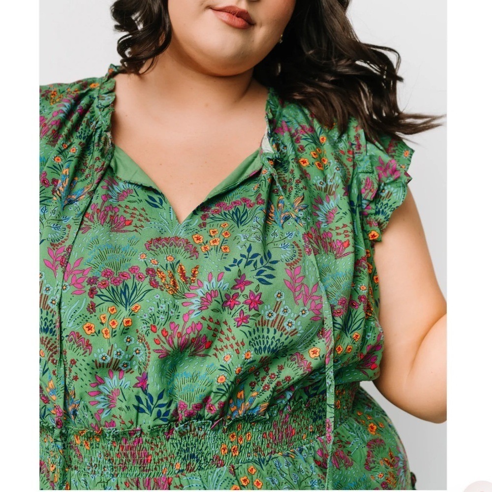 SUGARLIPS Rio Dress Plus Size 2X Boho Tiered Ditsy Floral Party Vacation Green - Picture 3 of 13